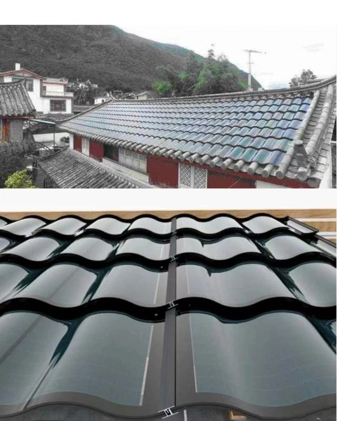 2023 New Design New Styles Solar Tile Flat Roof Tri-Curved Tile Manufacturer Solar Shingles Solar Roofing Tile for Building Villa