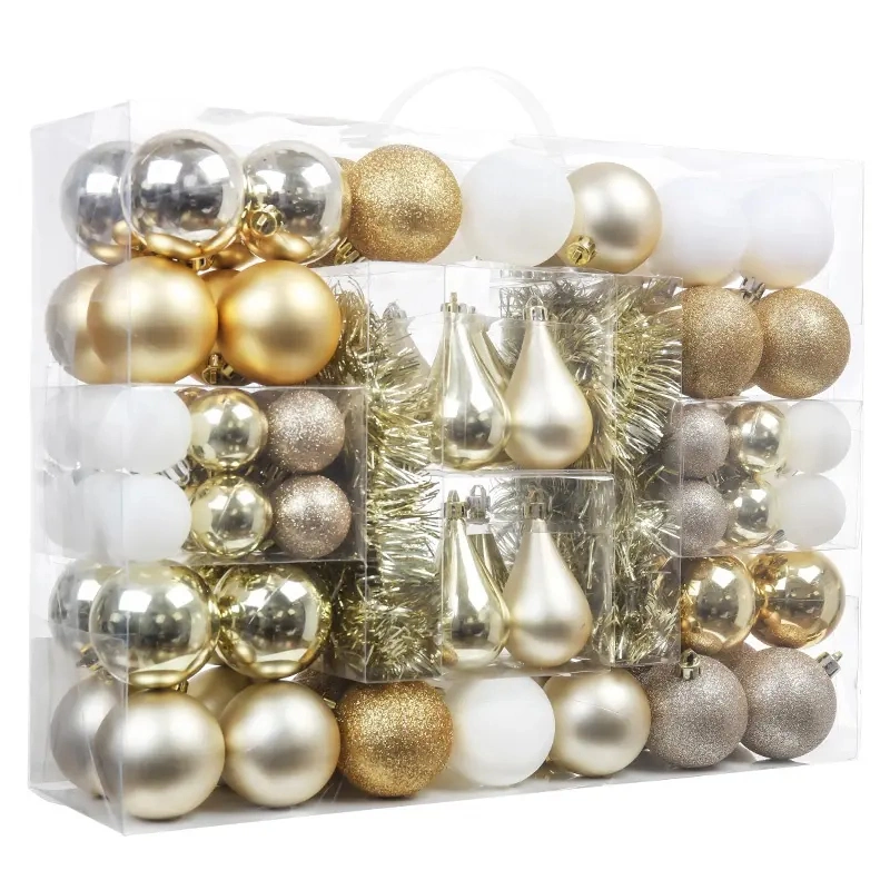 High Quality Large Commercial White Gold Christmas Ball Ornament Set