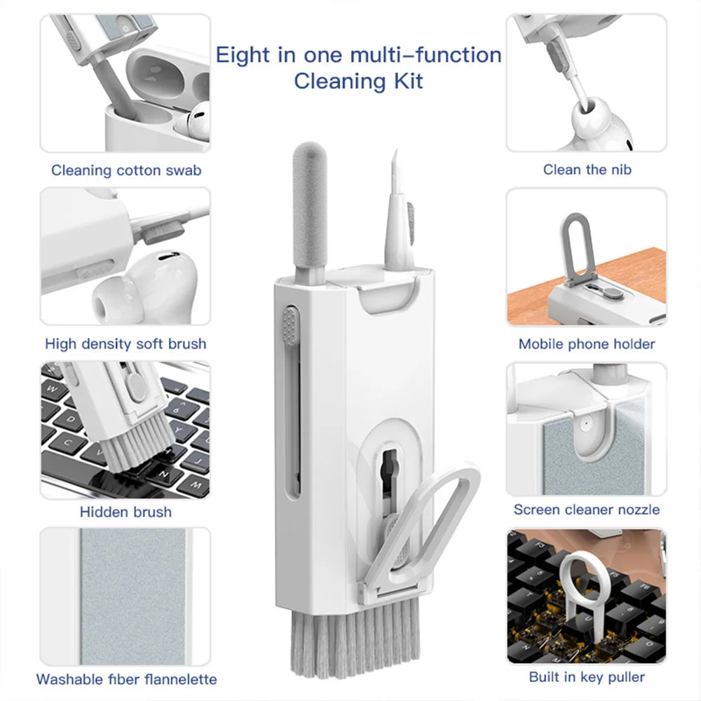 Multifuncional 7 en 1 lector de pantalla del teléfono de teclado limpiar el polvo de esponja de tapones de la lente del kit de cepillo de limpieza
