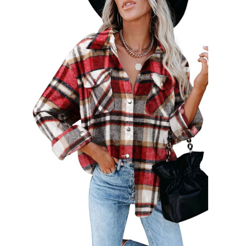 Women's New Autumn/Winter Plaid Shirt Woolen Flannel Breasted Coat (CFQDNZ-001)