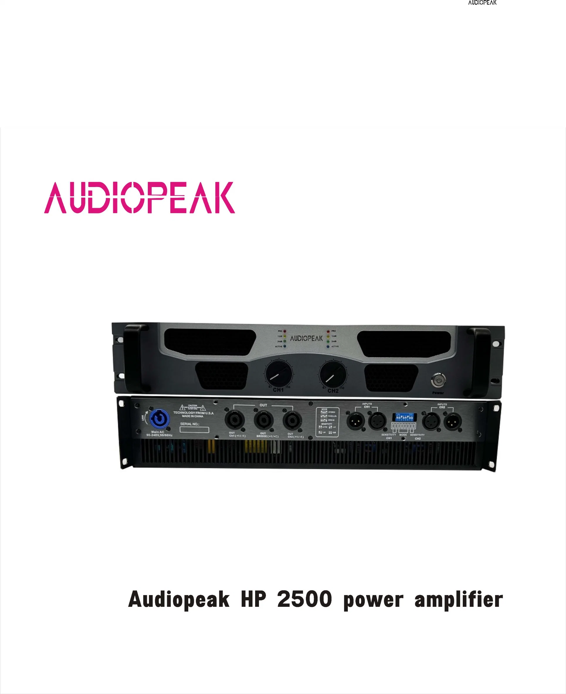 Audiopeak HP2500 Amplificador de Potencia de 2 Canales de Alta Potencia de 8000W