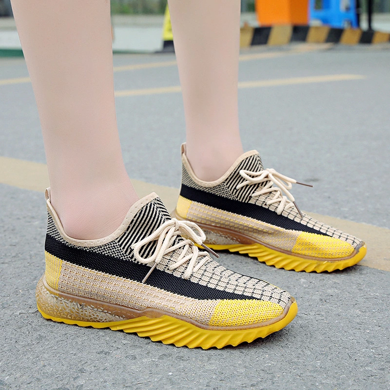 Patching Color Flyknit Upper Clear Outsole Sneaker Women Sports Shoes