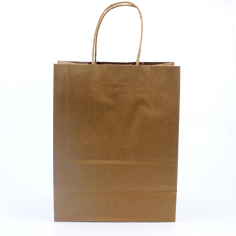 100% Natural Disposable Paper Tableware 210mm Length Kraft Paper Bag with Handles Custom Logo Printing for Restaurant