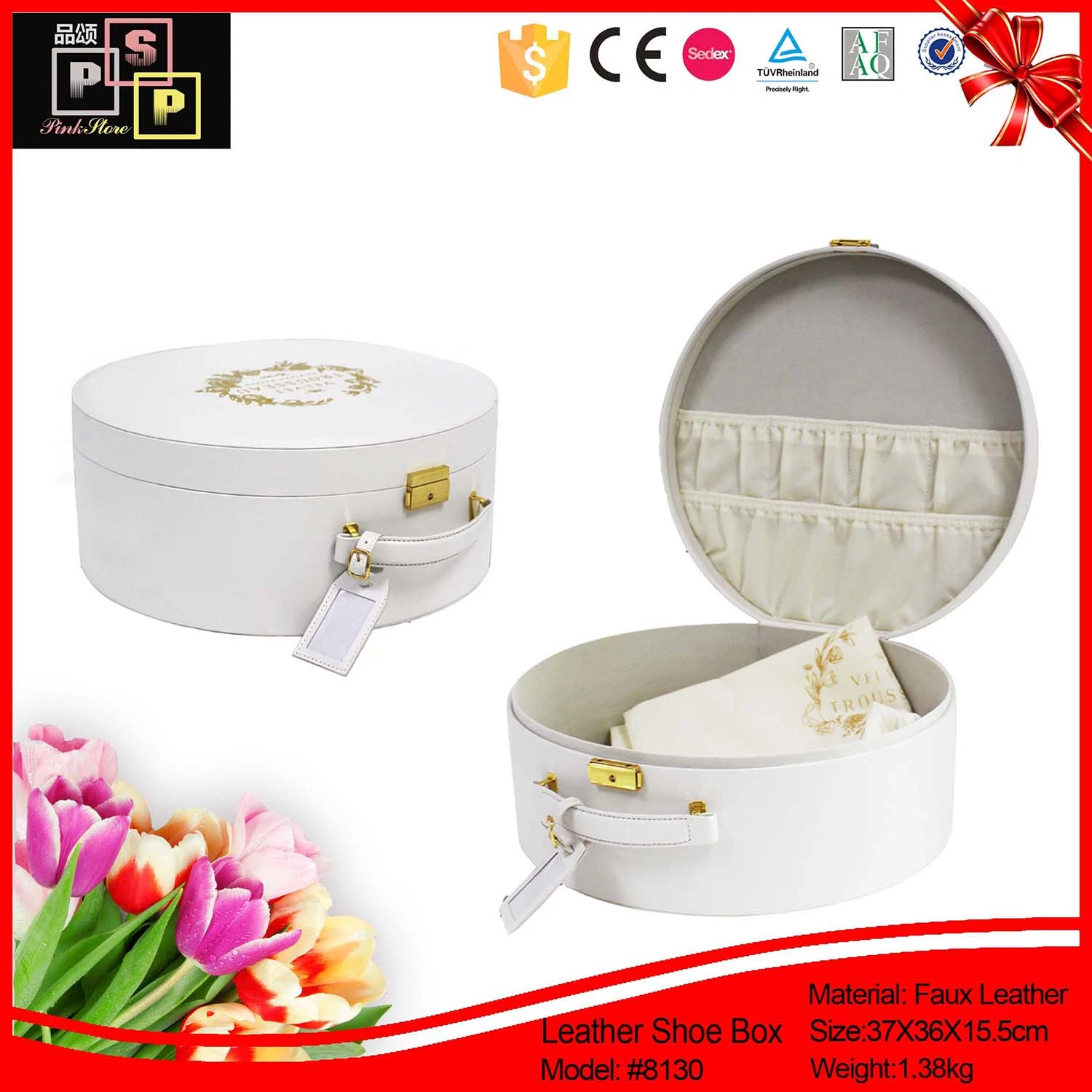 High-End New Styles PU Leather Packaging Round Shape Storage Shoe Boxes