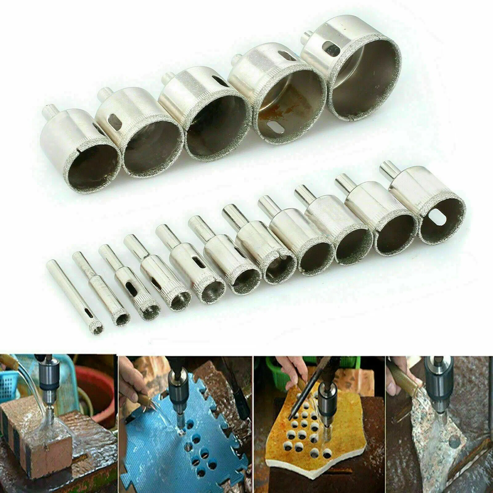 New 16X Diamond Hole Saw Set Holes Saw Drill Bit Cutter Tile Glass Marble Ceramic