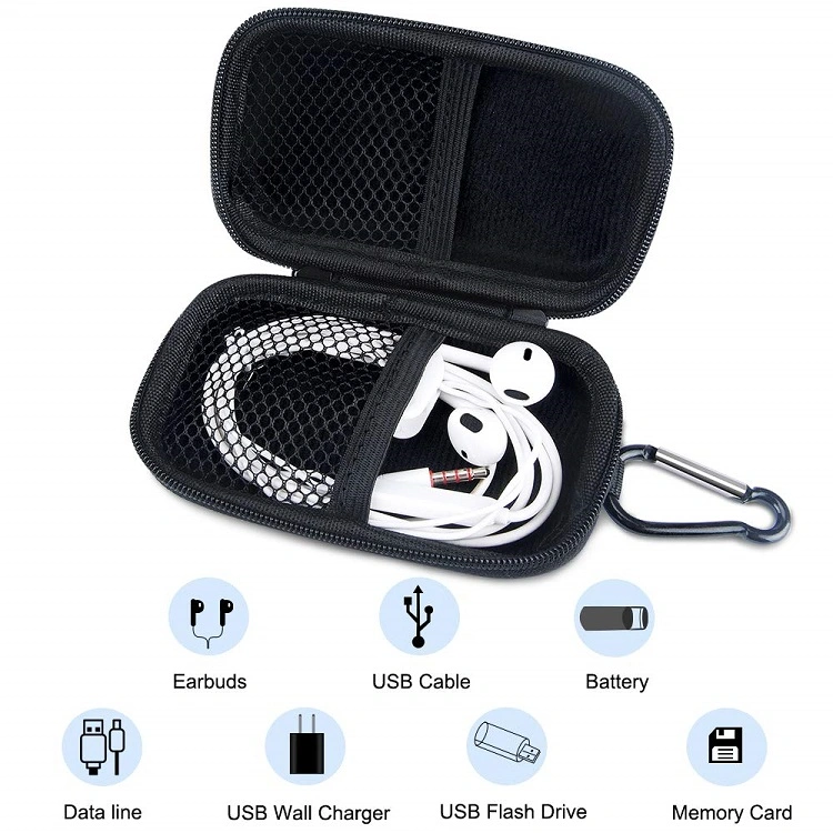 Protective Portable Travel EVA Case for Earphone and USB Cables with Carabiner