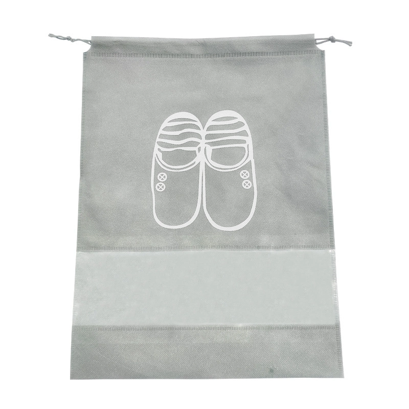 Custom Logo Print Eco Friendly ventana de PVC reutilizable no tejido Draw String zapatilla Slipper funda Sneaker Gymnasia almacenamiento Bolsa de cordón ajustable de polvo de embalaje de transporte