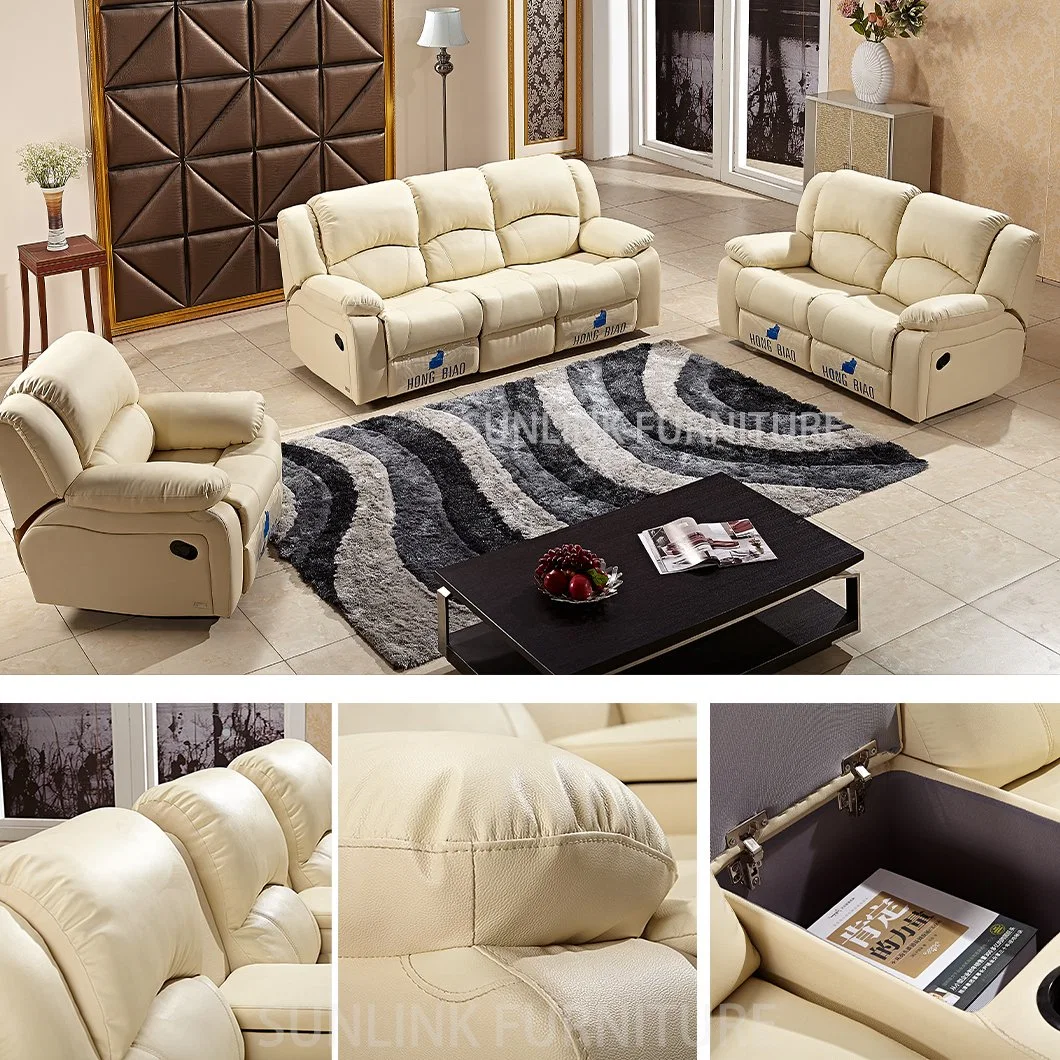 Fábrica de madera Marco sofá conjunto de sala de estar Recliner Muebles de casa Sofá de cuero