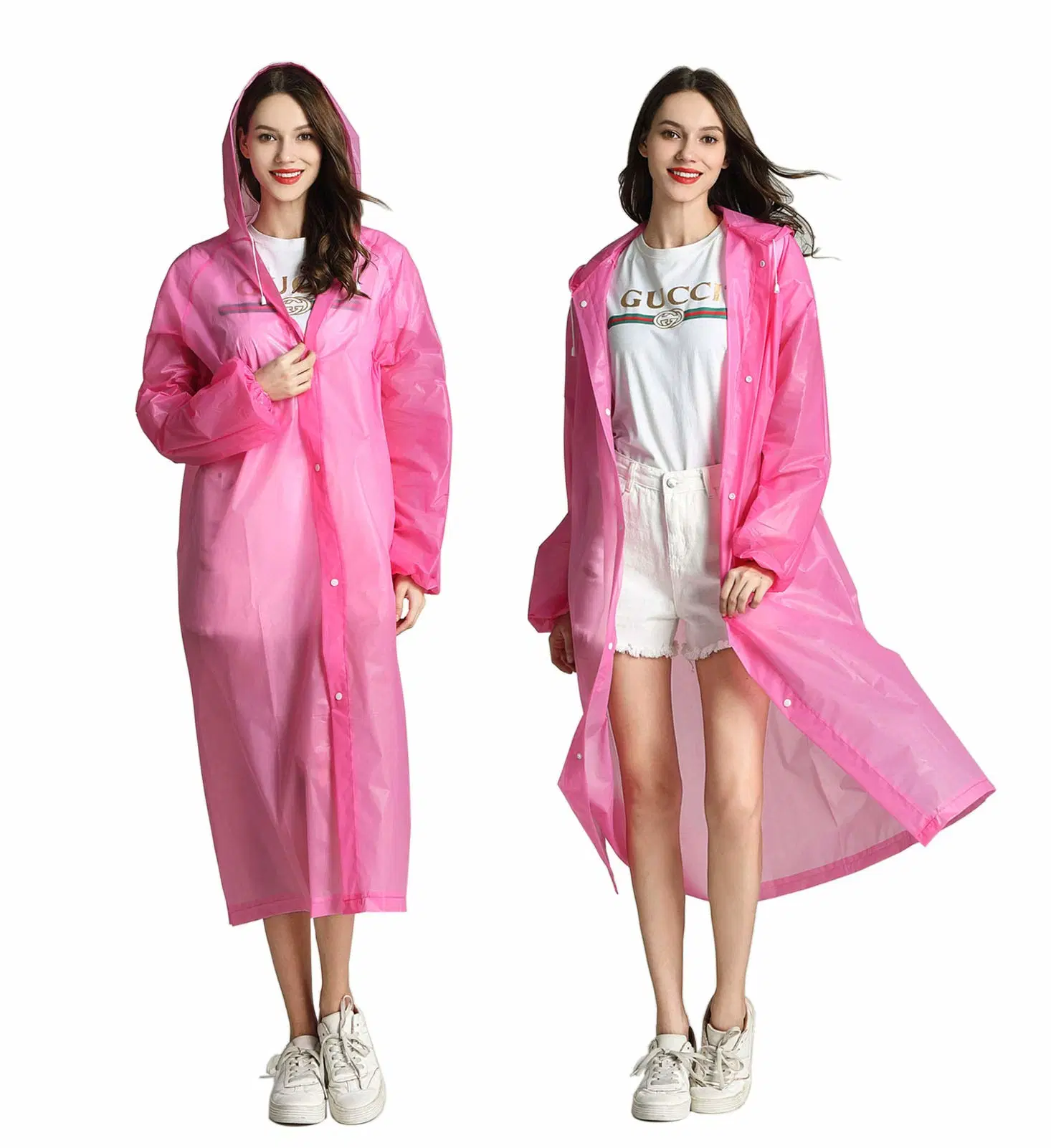 Raincoat, Portable EVA Rain Coats Reusable Rain Poncho with Hood and Elastic Cuff Sleeves