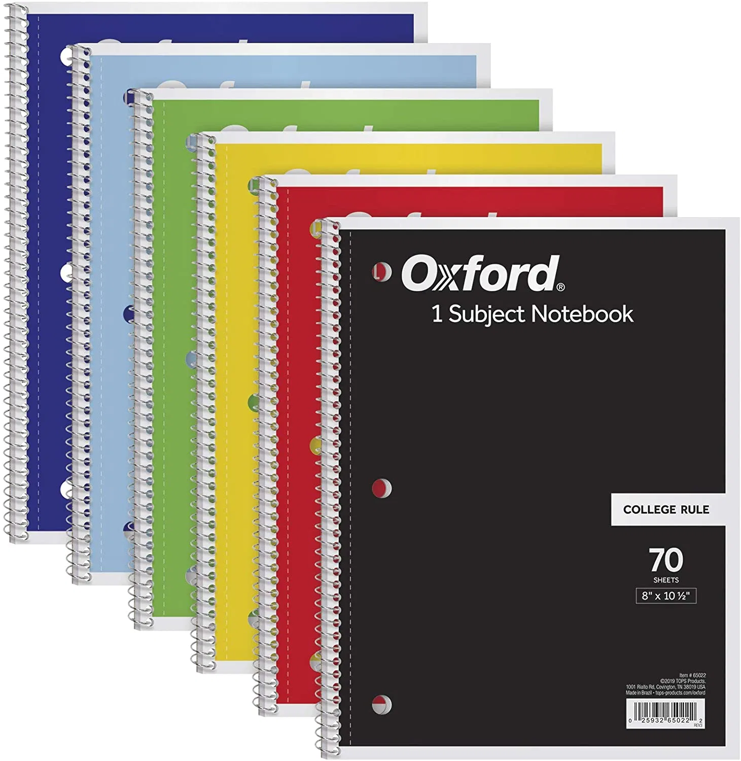 A4 Oxford Spiral Bound Journals Notebook Wholesale 6 Pack, 1 Subject, College Ruled Paper, Color Assortment May Vary