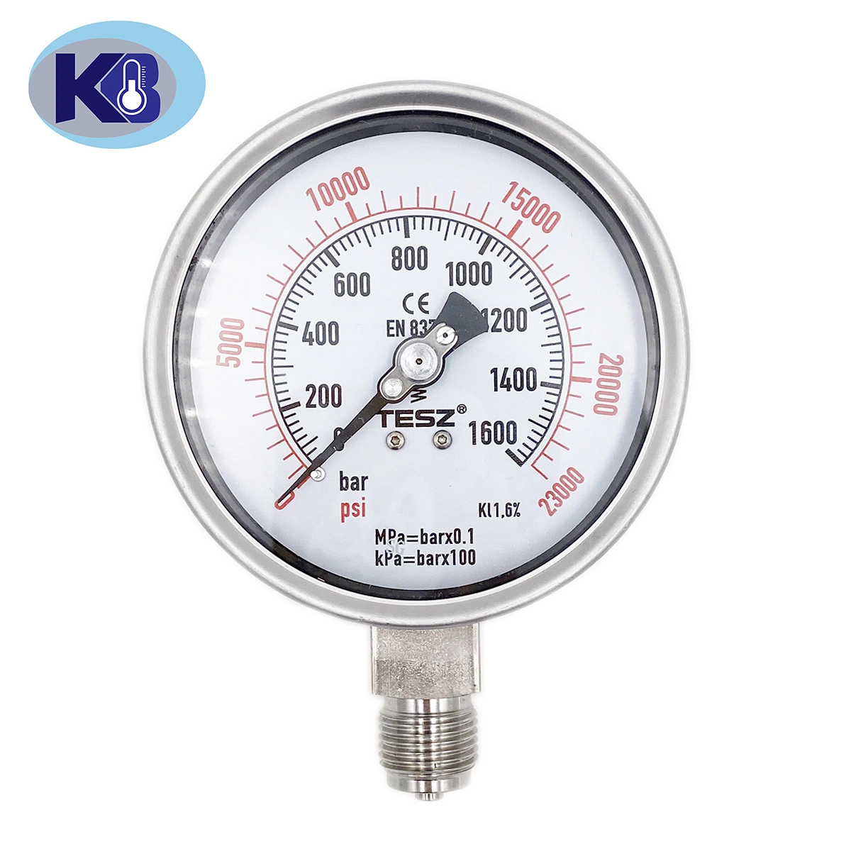 Rohrmanometer Bourdon, Edelstahl 0-1600 bar und 0-2000 bar