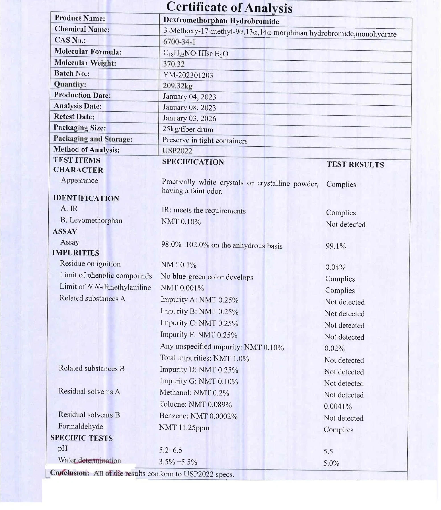 Pharmaceutical Intermediate CAS 125-71-3 99% Purity Dextromethorphan