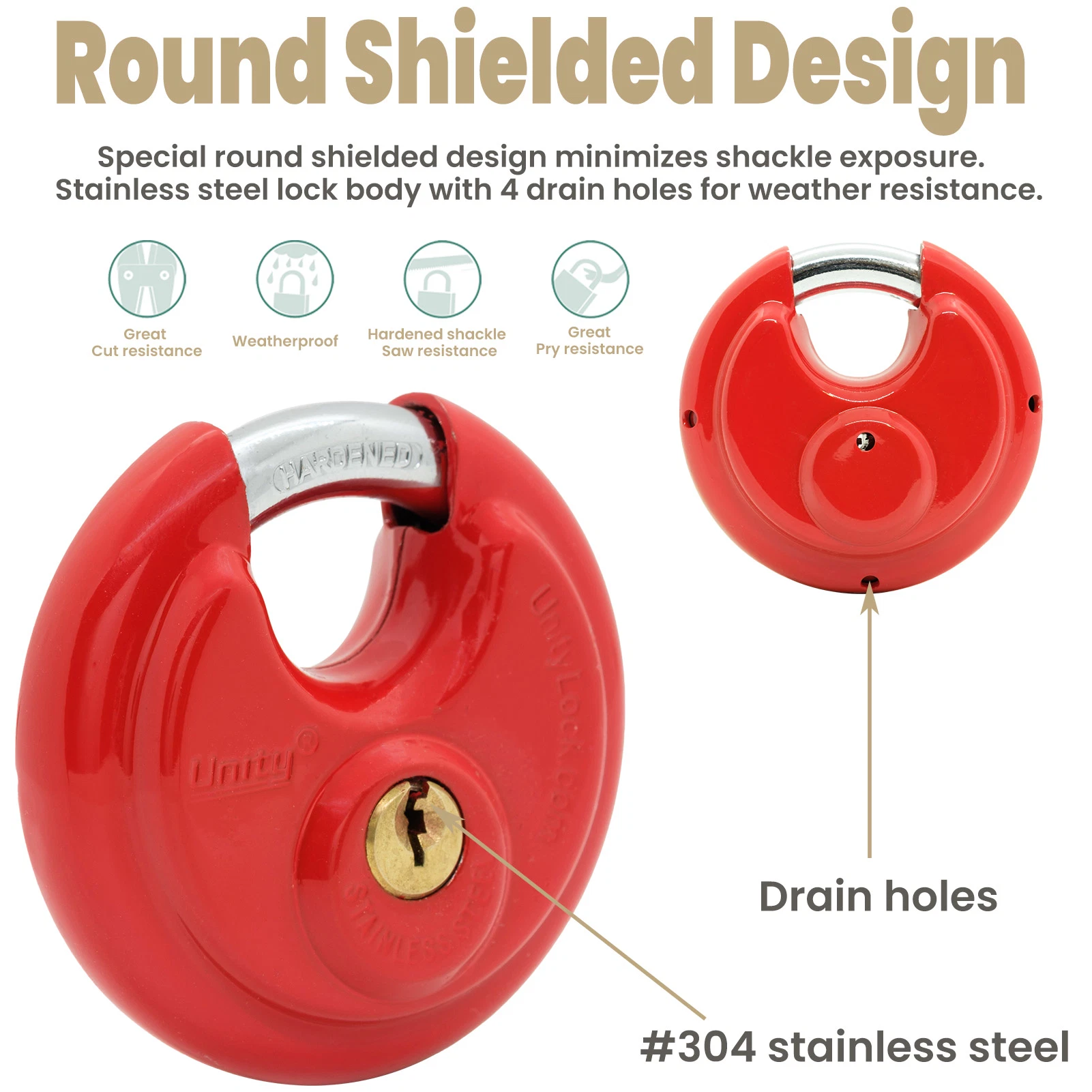 Stainless Steel Disc Padlock in Red Keyed Alike Self Storage Management Lock