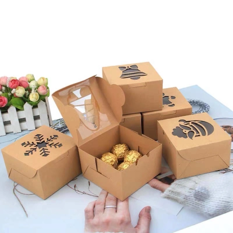 Pack de Navidad de regalo de Navidad de regalo de los niños Navidad Postre de la vela Cajas de cartón de Kraft deslizante con PVC troquelado transparente Ventana