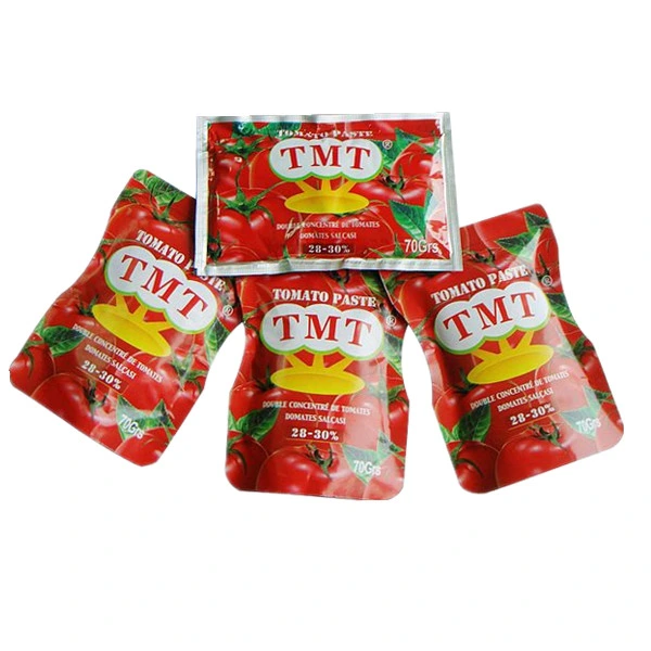 Brix 22 24 à plat de haute qualité Sachet permanent de pâte de tomate 70g