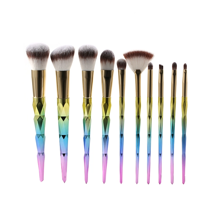 10 Pieces Colorful Diamond Patterned Shaped Handle Makeup Brush Set