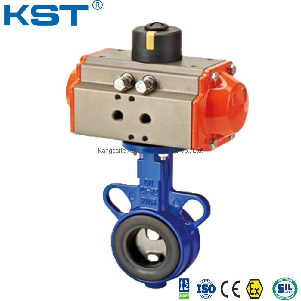 صمامات الفراشة المانعة للتسرب الناعم API 609 مع مشغل يعمل بالهواء المضغوط KST