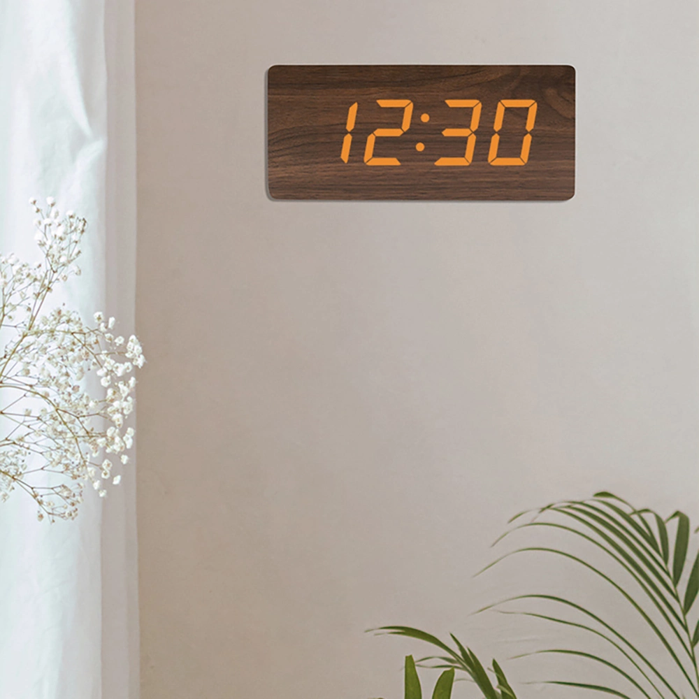 Large LED Display Wood Wall Clock Home Decorative