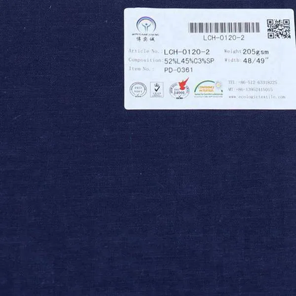 205GSM Plain Dyed Linen Cotton Spandex Fabric for Pant Lch-0120