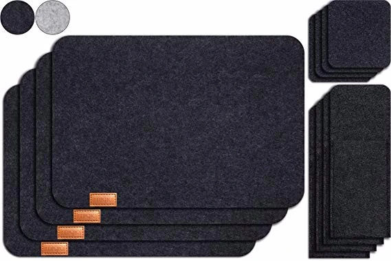 Conjunto de 6 tapetes absorventes de feltro cinza Placemats não Coloque os tapetes laváveis resistentes ao calor, com placas de feltro de alta qualidade