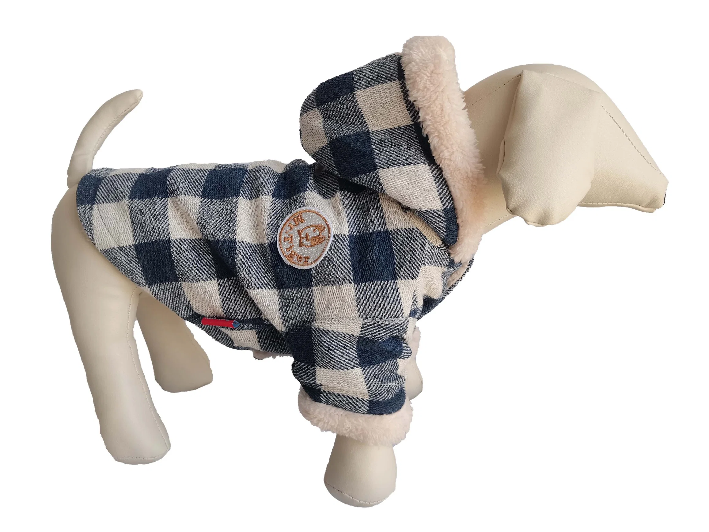 High-Quality Checked Fur-Lining Winter Dog Hoodies Coat Clothes Pet Apparel