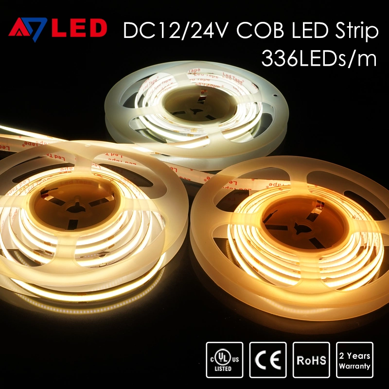 Under Cabinet Ceiling Dotless Ribbon Tape Light 5m Cuttable Exterior Outdoor Waterproof Low Voltage DC 12V 24V Flexible Chip on Board COB LED Strip Lighting