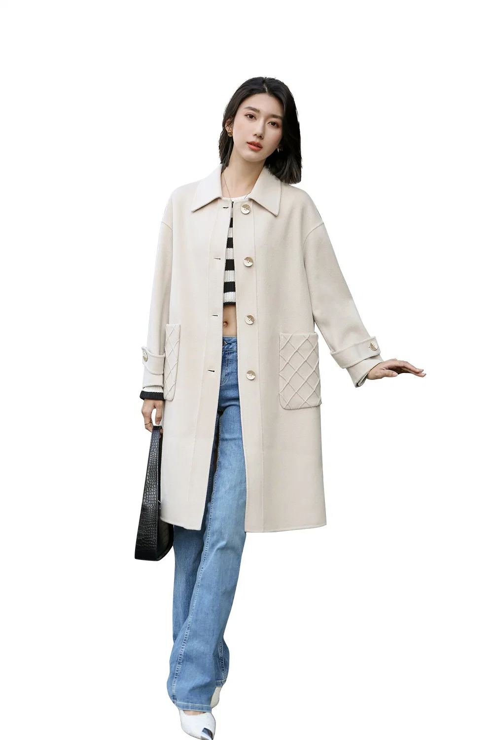 Lady Wool Double Face Fashion Fall Winter Long Coat