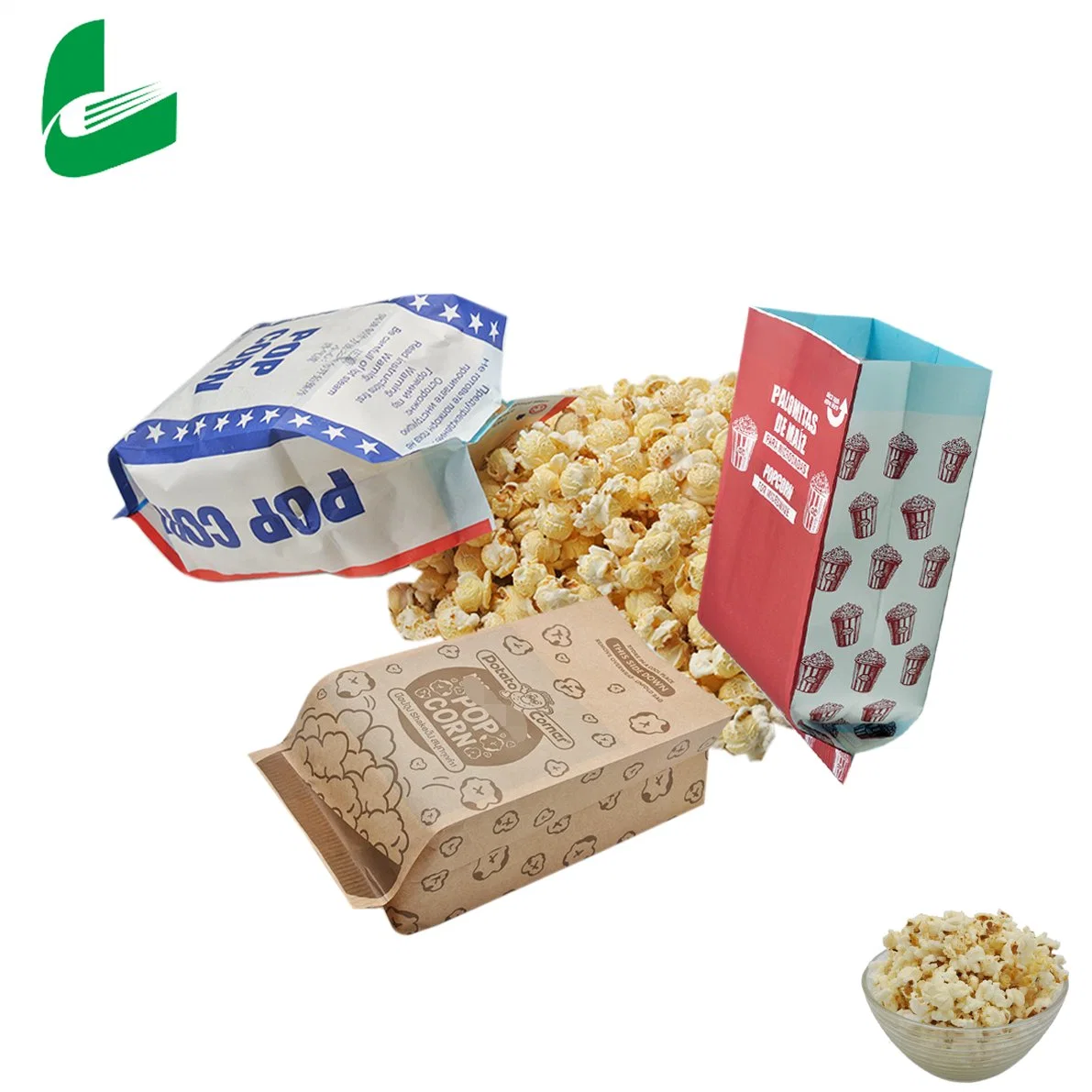 Branded Hot Sale White Craft Paper Pack Popcorn Bags for Party