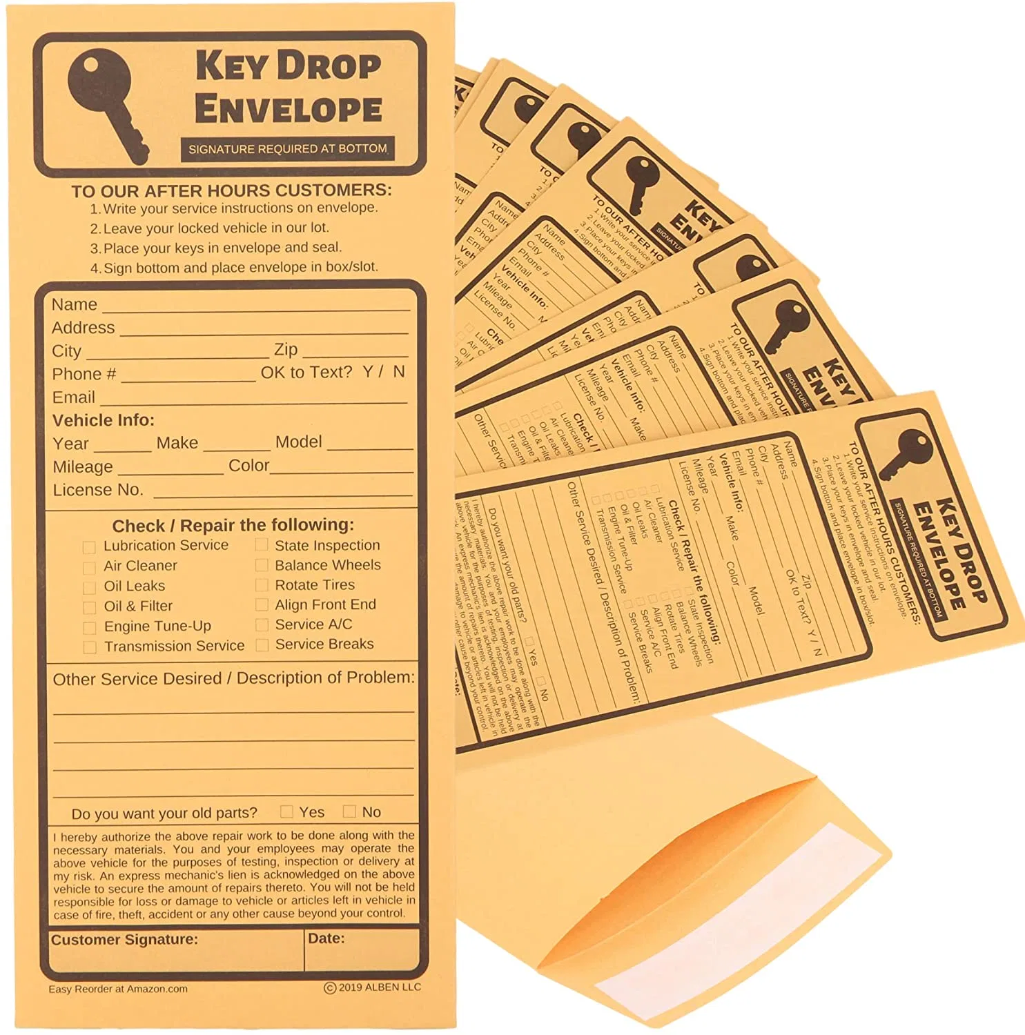 Key Drop Envelopes for After Hours or Service in 4 1/8 X 9 1/2 Inch