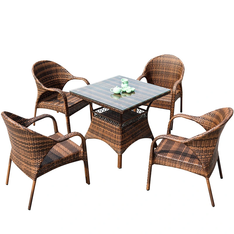 Garden Patio Furniture Outdoor Leisure Dining Wood Rattan Table Chairs Wicker Set Outdoor Patio Furniture Sets