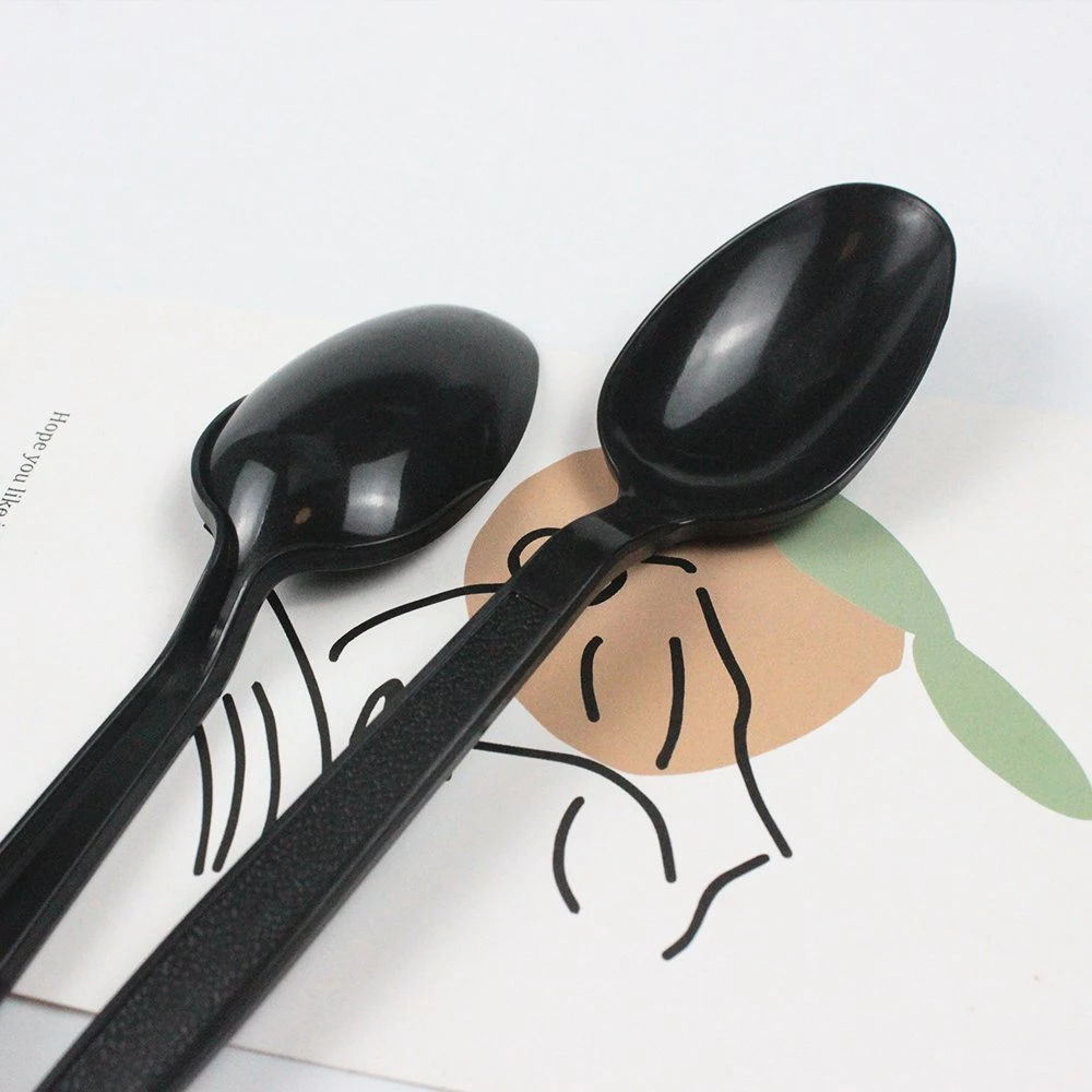 Disposable Black Heavy Duty Plastic Cutlery PS 177mm Spoon