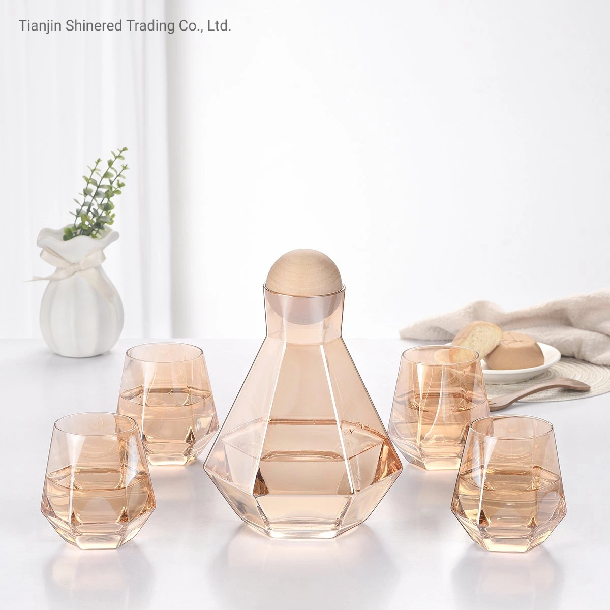 Heat-Resistant Cool White Open Diamond Cold Water Bottle Amber Glass Pot Set Household Water Set Cool Water Bottle Water Cup