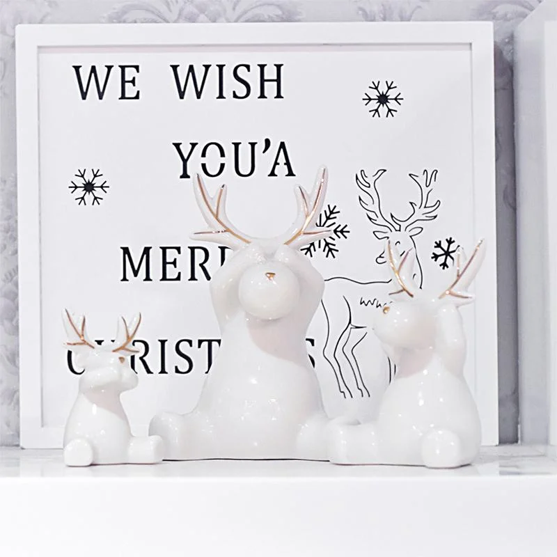 White Reindeer Design Tabletop Ceramic Decoration Christmas Ornament