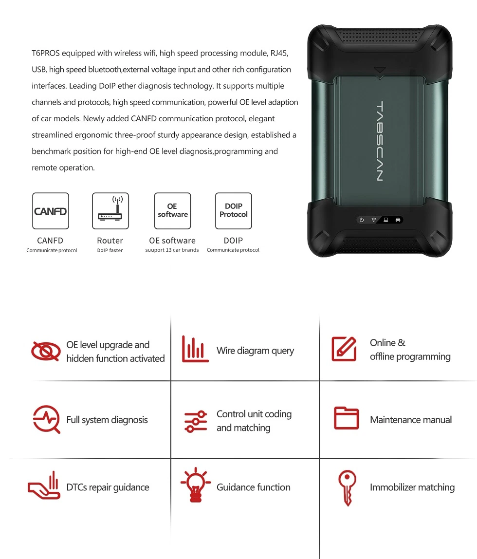 Eucleia Tabscan T6 Pros Canfd y Doip Herramienta de diagnóstico y programación de inspección todo en uno para automóviles