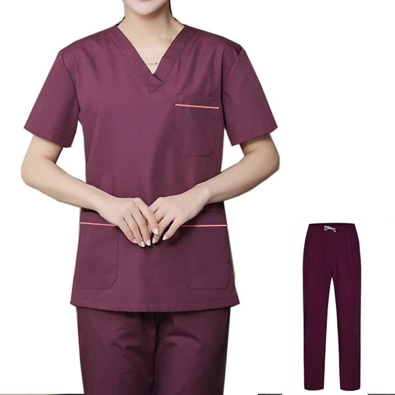 Fashion Top V-cou à manches courtes Tee-shirt avec deux poches beauté uniforme de la santé