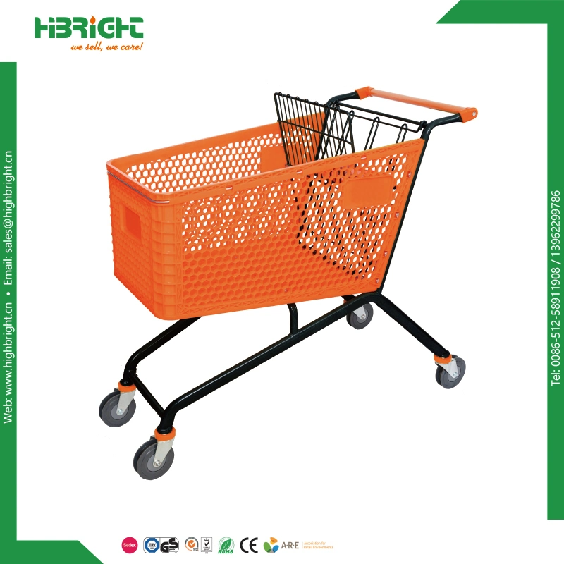 150L Plastic Shopping Cart with Metal Basket for Super Market