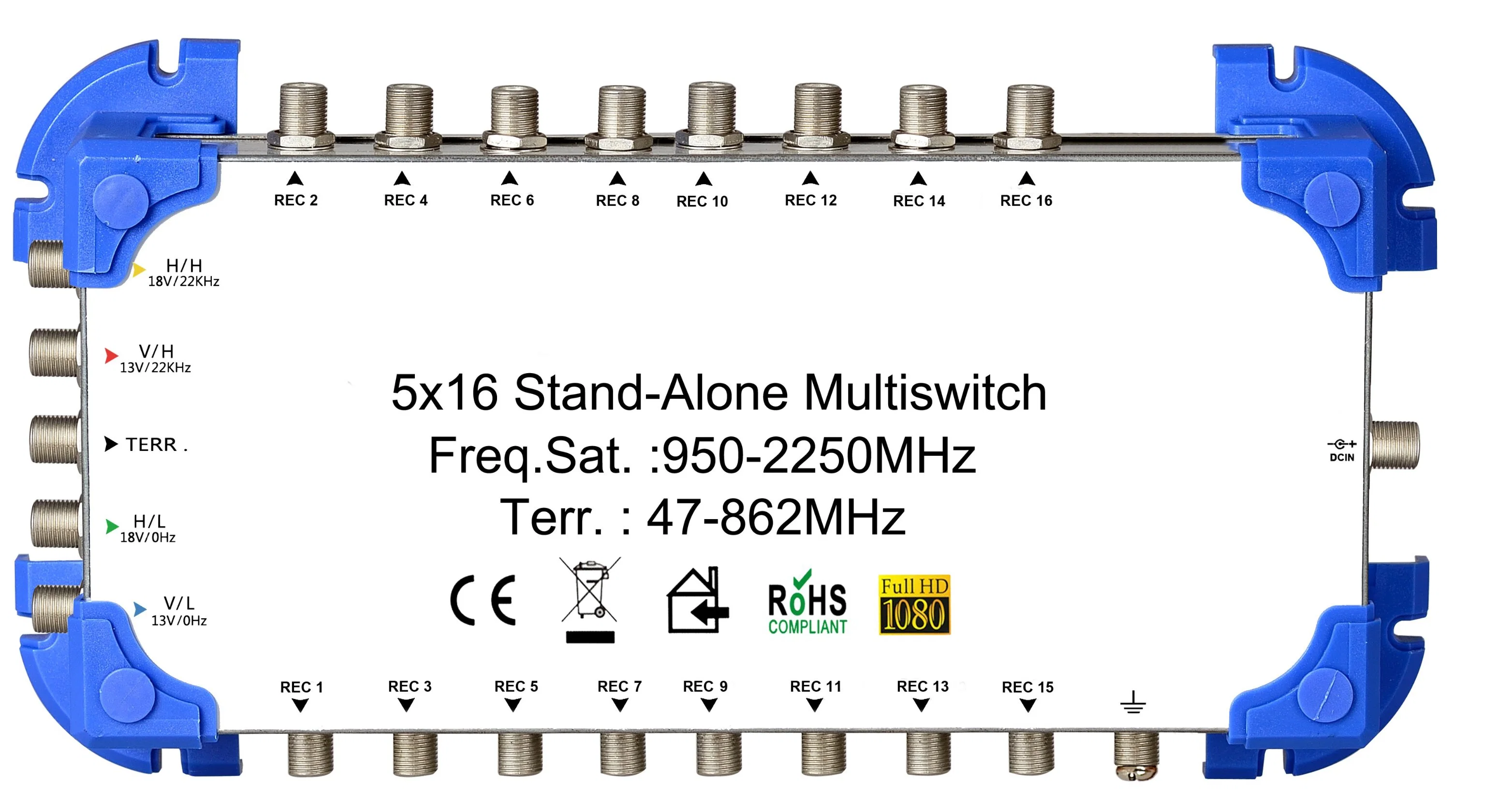 Quatre signaux SATV commutés via 13/18V 5 in 4 OUT Multicommutateur satellite autonome