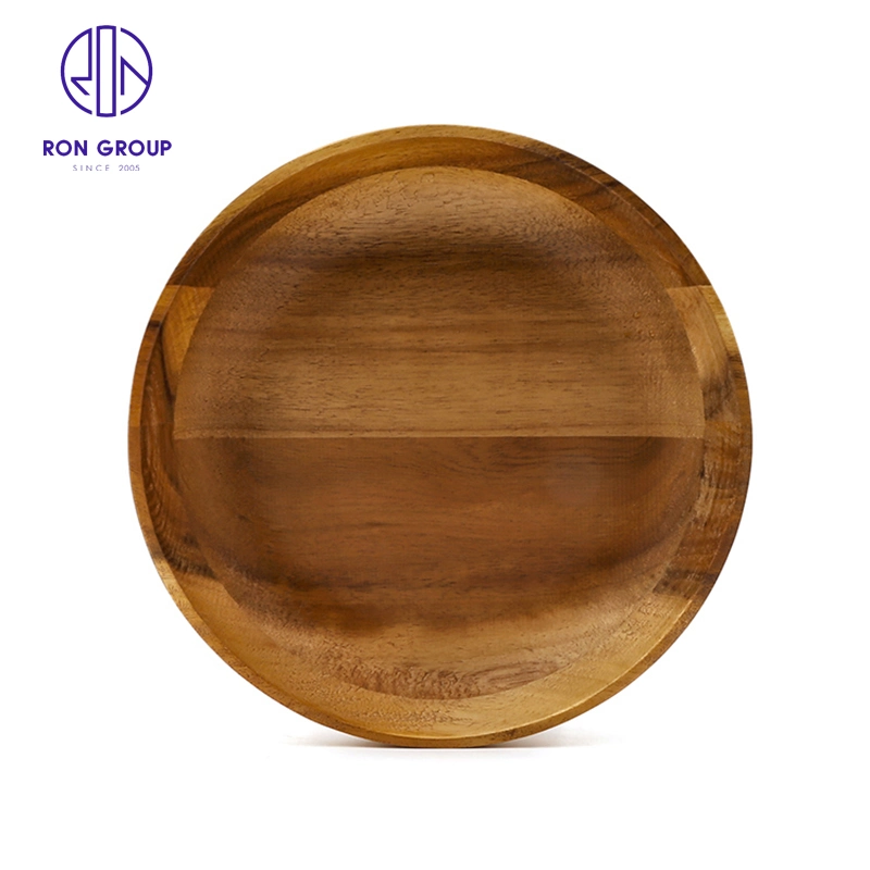 Whole Sale Restaurant Round Wood Plate Teak Solid Wood Serving Bowl