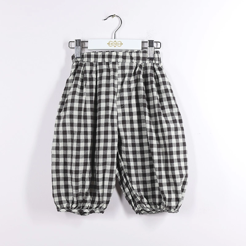 Summer Black and White Checkered Little Boys Plaid Shorts Elastic Banding Pants for Kids