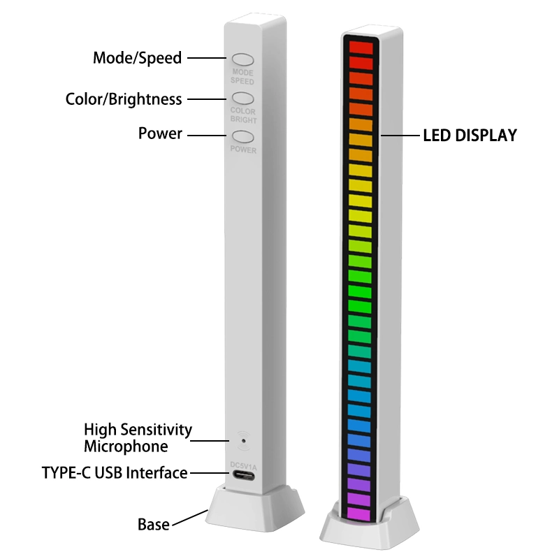 Luz de nivel musical recargable de alta calidad RGB Voice Control LED Luces de ritmo de la lámpara del recogedor