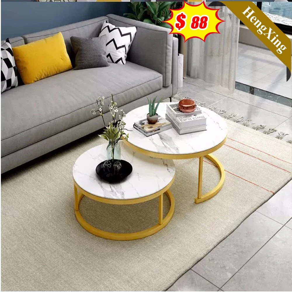 Modern Wooden Chinese Home Living Room Furniture with Metal Legs Round Coffee Table