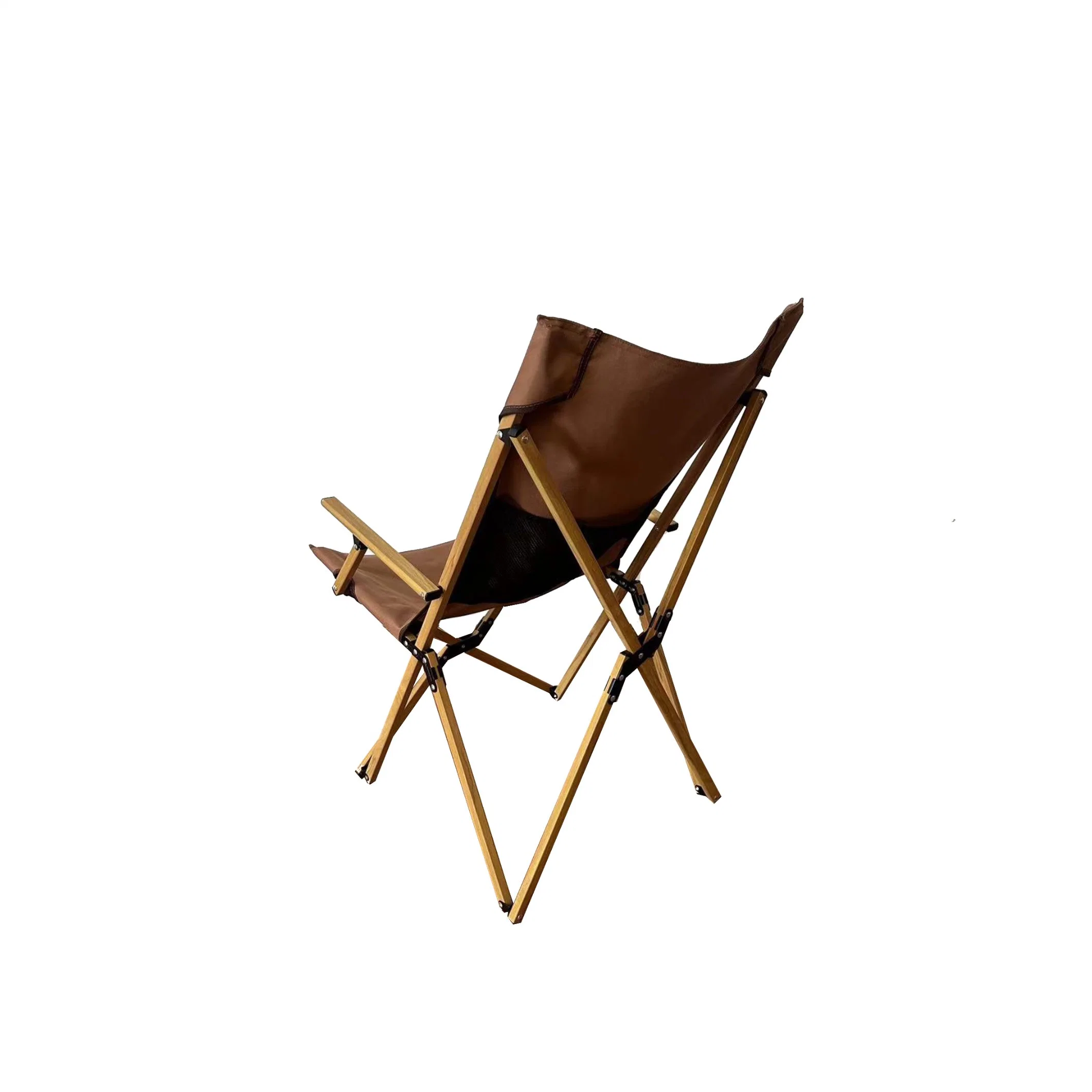 Chaise papillon de camping en alliage d'aluminium de couleur grain de bois pour l'extérieur avec accoudoirs.