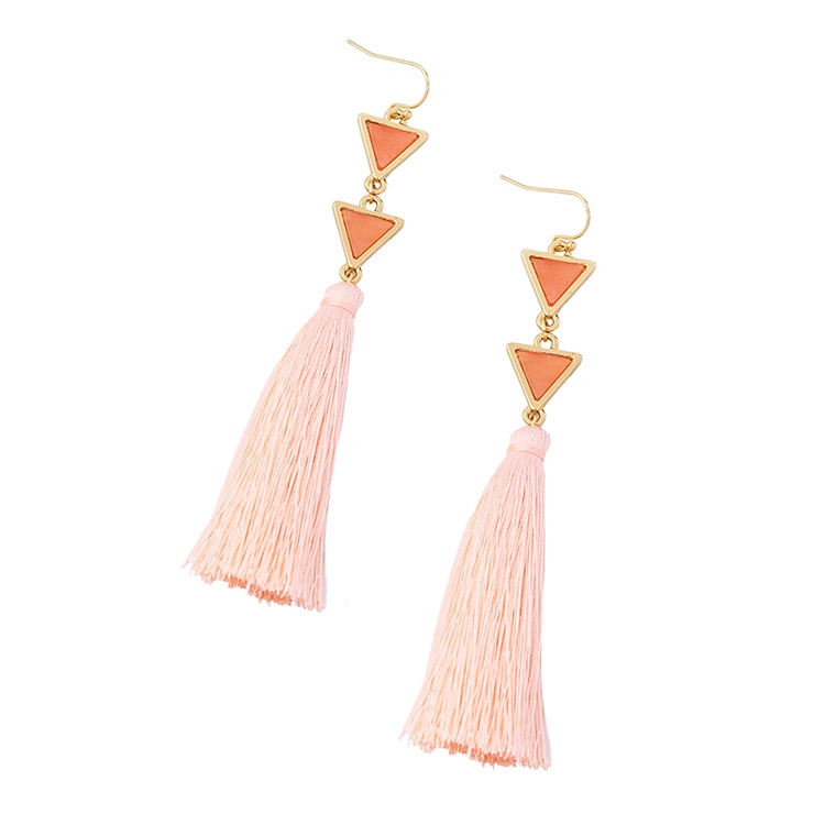 Boho Ethnic Jewelry for Women Long Raffia Tassel Irregularity Triangle Natural Stone Chandelier Hook Earrings