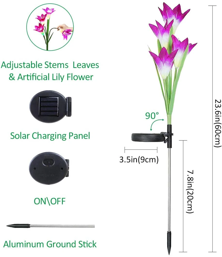 Solar Garden Stake Lights Multi-Color Changing Lily Solar Artificial Flower Light Stem for Patio