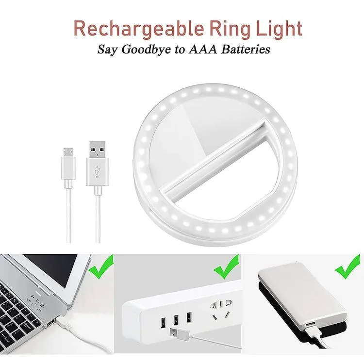 Anillo Selfie Luz recargable Selfie Luz de relleno Mini LED Círculo Iluminación