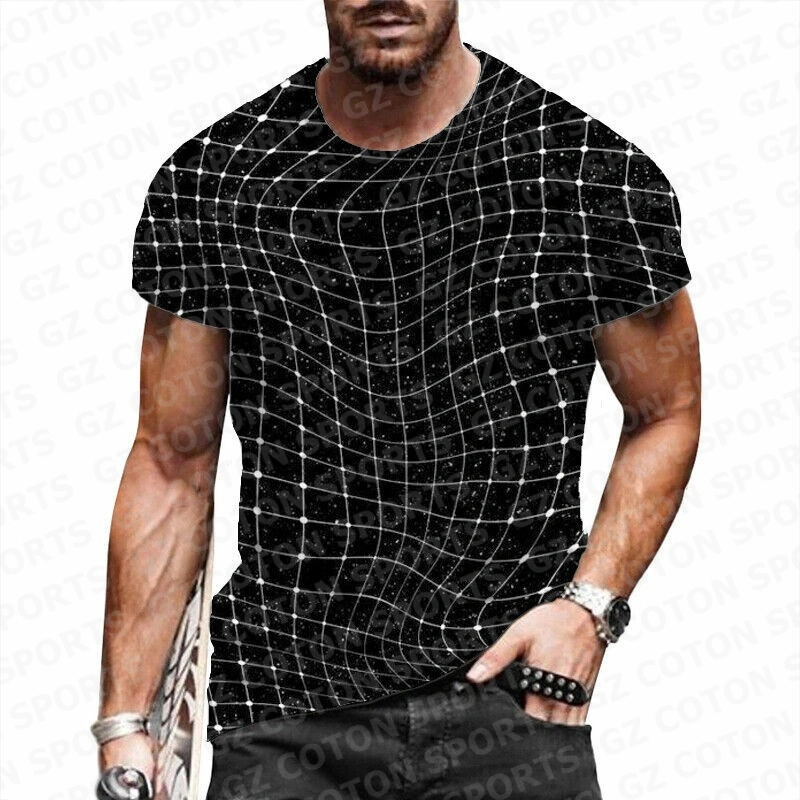 Alta calidad Verano Impreso cuello redondo 3D Escimilación de camiseta impresa Camiseta de manga corta para hombre