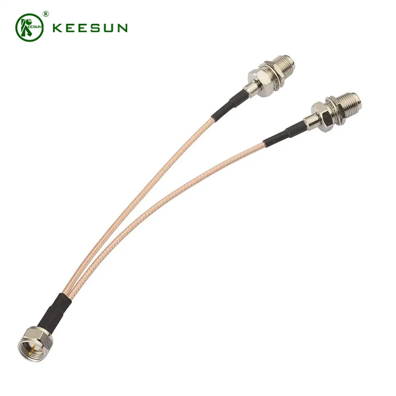 F-Type Splitter Cable F Male to F Dual Female Coax Splitter Pigtai V-Type TV Splitter Cable Satellite 50ohm 15cm (6 inches)
