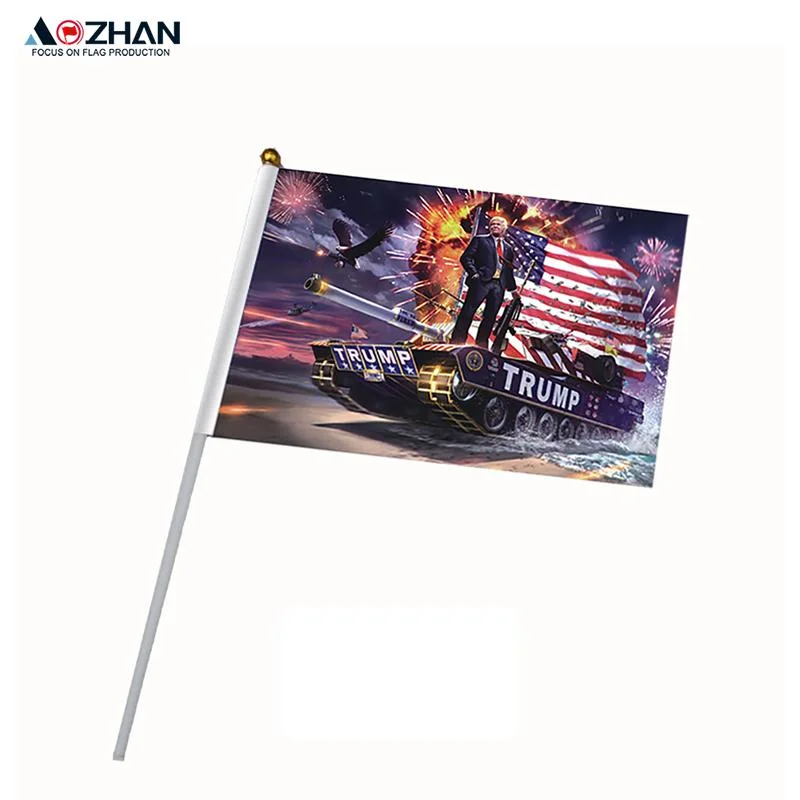 Trump Flag Promotional Custom Logo Printed PE Hand Flag with Wooden Pole