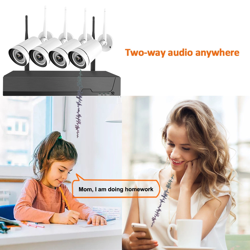 CCTV IP WiFi Wireless Night Vision de 5 MP e 8 canais para exterior Kits de câmaras NVR a cores 24/7 com áudio de duas vias humano Deteção de alarme aplicação de telefone armazenamento na nuvem