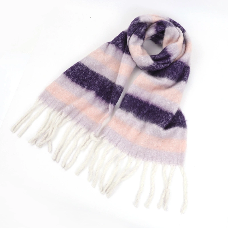 Warm Winter Striped Women Long Fringe Woven Scarf